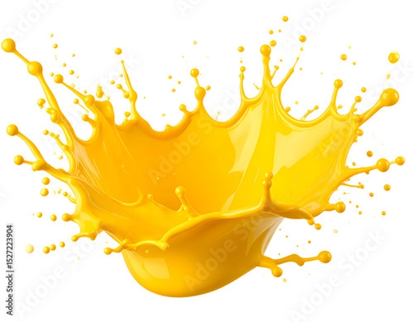 Fototapeta Dynamic yellow liquid splash isolated on transparent background.