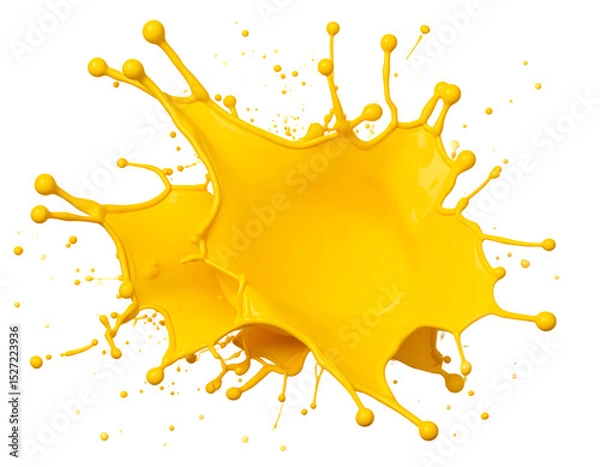 Fototapeta A dynamic splash of yellow paint, frozen in motion isolated on transparent background., showcasing its vibrant energy 