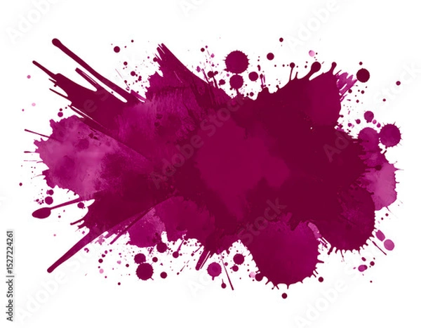 Fototapeta A magenta color ink spot isolated on transparent background. A splatter design of the paint or fluid with many spots or splash out