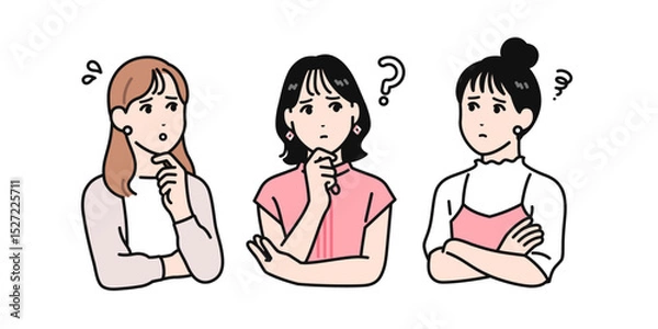 Fototapeta 悩み事を抱えている若い女性シンプルなベクターイラスト