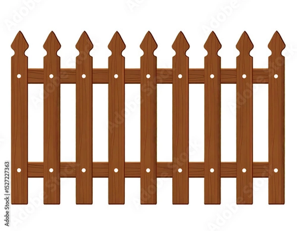 Fototapeta A brown wooden fence in a garden with pointed top isolated on transparent background.