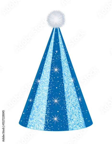 Fototapeta A festive party hat with a blue and silver design isolated on transparent background., perfect for celebrations.