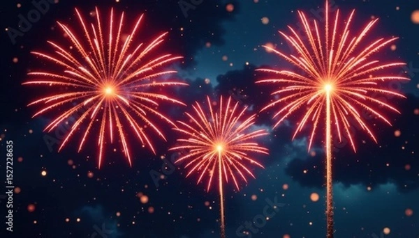 Fototapeta Dynamic firework bursts forming kaleidoscopic holiday shapes, rich color palette, dynamic, graphic, visual