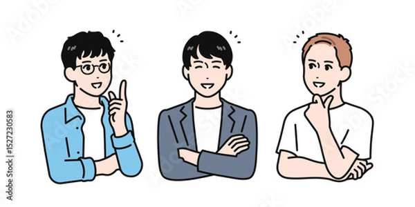 Obraz 友達と笑顔で話す若い男性のシンプルなベクターイラスト