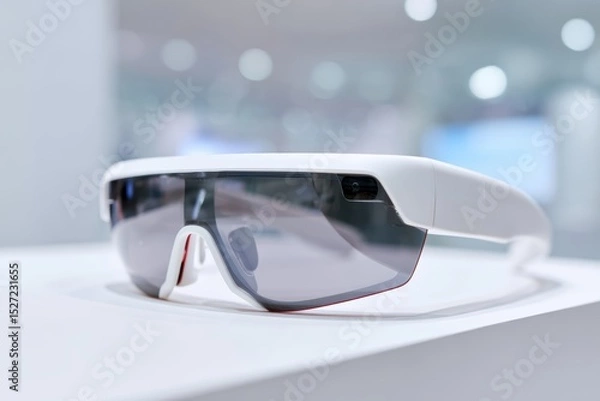 Fototapeta Futuristic smart glasses on display with white backdrop
