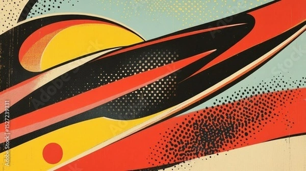 Fototapeta Retro Futuristic Abstract Art:  A Dynamic Composition of Red, Yellow, and Black