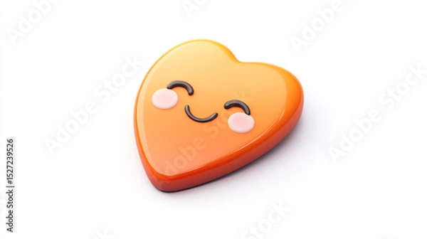 Fototapeta Cute Smiling Heart Illustration with a Cheerful and Glossy Design. Bright graphic of a glossy heart featuring a playful, smiling face, evoking warmth and positivity.