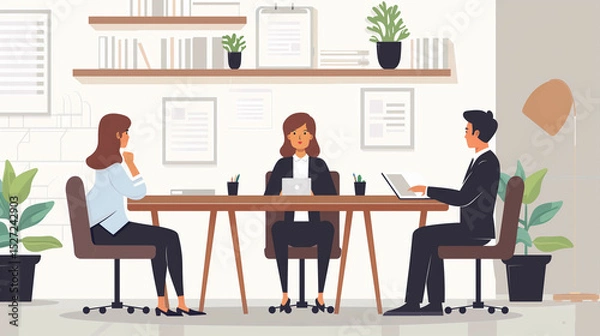 Obraz Business professionals having a meeting in modern office environment with relaxed atmosphere