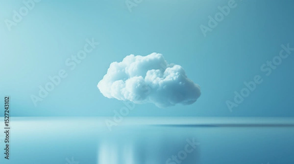 Obraz Minimalist 3D render of soft white cloud floating over calm reflective blue surface