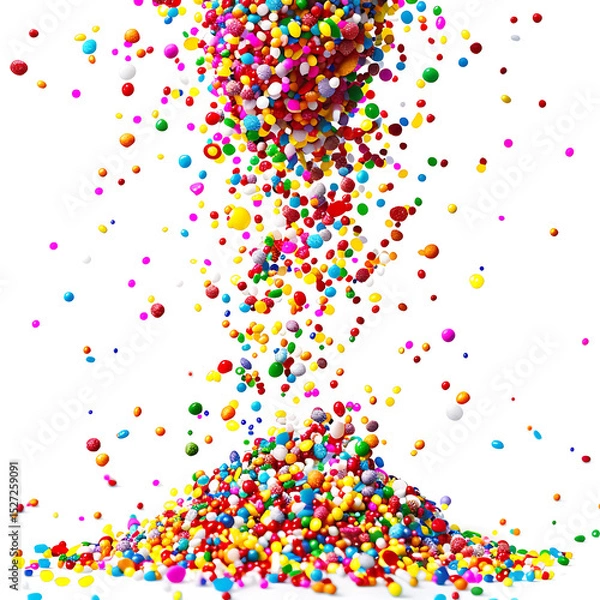 Fototapeta Colorful candy sprinkles falling in dynamic motion, isolated on white background