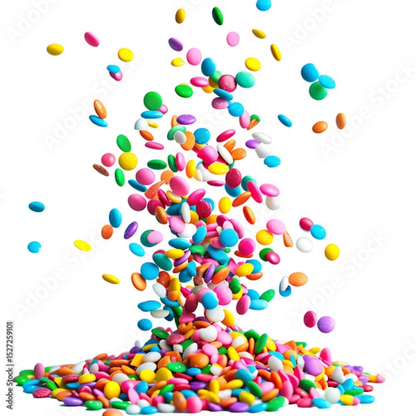 Fototapeta Colorful candy sprinkles falling in dynamic motion, isolated on white background