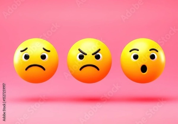 Fototapeta Three dimensional emojis showing sad angry and surprised expressions