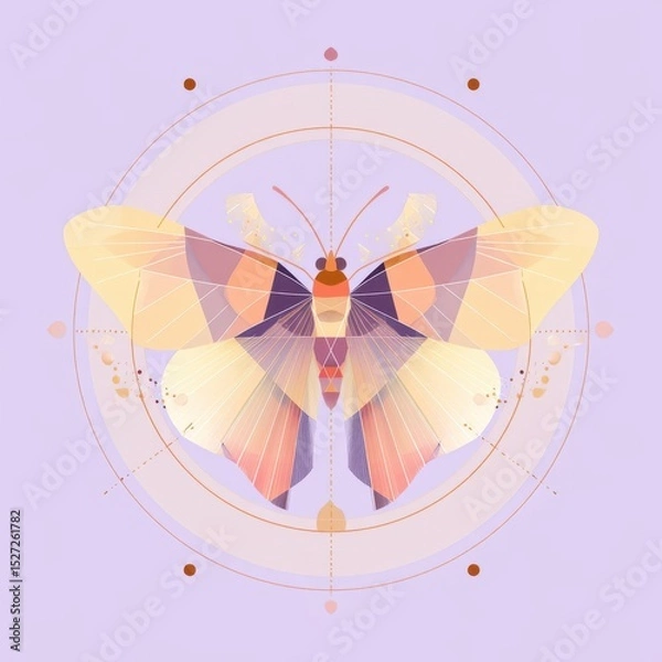 Fototapeta Geometric butterfly design with pastel colors and geometric patterns.
