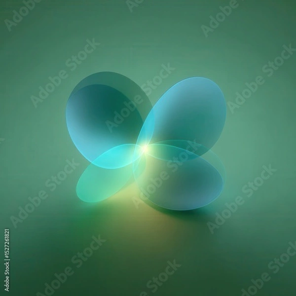 Fototapeta Abstract translucent shapes on a muted green background.