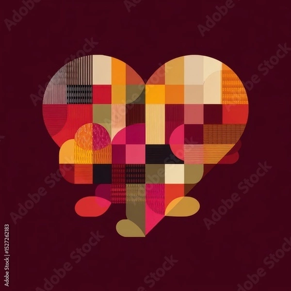 Fototapeta Abstract heart shape composed of geometric patterns.