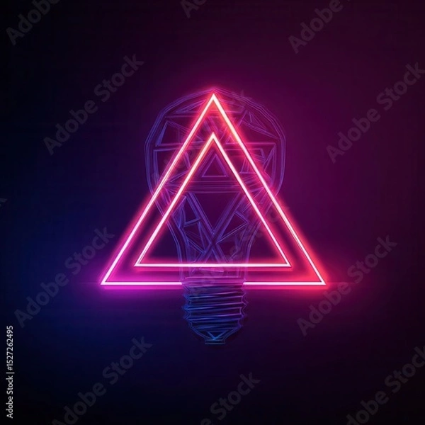 Fototapeta Neon light bulb design with triangles.