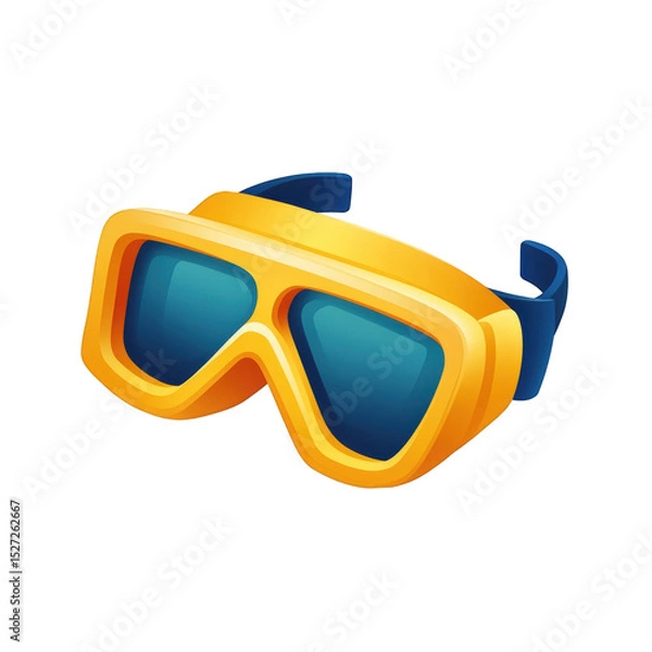 Fototapeta Yellow diving mask blue lenses summertime water sport equipment illustration graphic design element for website or app on transparent background sea
