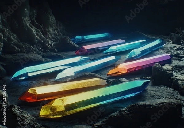 Obraz Iridescent Crystals in Dark Cave Mystical Gems