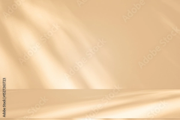 Obraz Wall interior background, studio and backdrops show products. with leaf shadow from window color beige and white. background for text insertion and presentation of product	