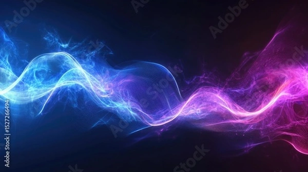 Fototapeta Radiant blue and purple waves flow smoothly on deep textured abstract background creating a dynamic futuristic digital scene full of motion
