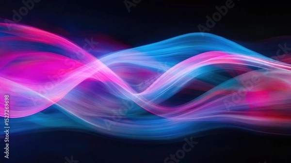 Fototapeta Dynamic neon light trails illuminate abstract blue and pink tech waves forming a futuristic digital scene filled with motion modernity and high-energy visual impact