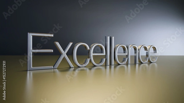 Fototapeta Chrome Excellence lettering stands prominently on a reflective gold surface against a gradient gray backdrop.
