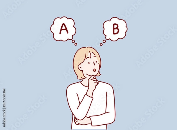 Fototapeta Woman Choosing Between Option A and B. Hand drawn style vector design illustrations.