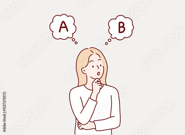 Fototapeta Woman Choosing Between Option A and B. Hand drawn style vector design illustrations.