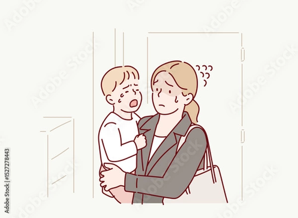 Fototapeta Working Mom Comforting Crying Child Before Leaving for Work
Hand drawn style vector design illustrations.