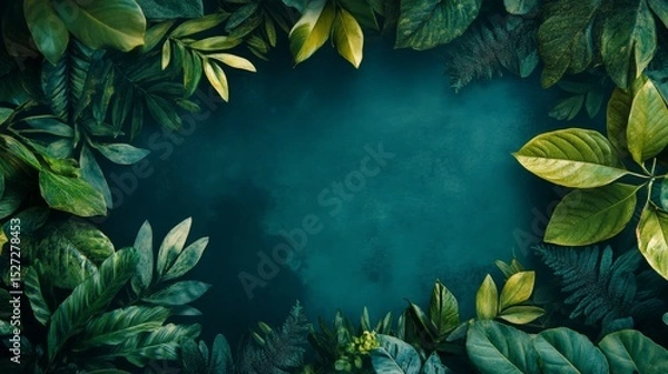 Obraz Lush green foliage frame on dark background