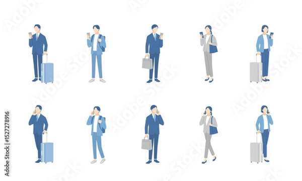 Fototapeta スマホを使うビジネスパーソンのセット