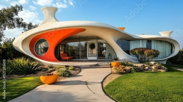 Fototapeta Futuristic Space Age Home in Palm Springs