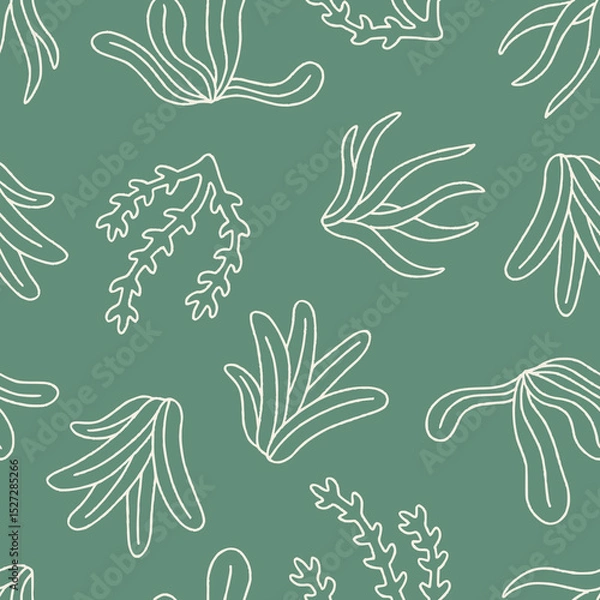 Obraz Outline Vector Seaweed Pattern Repeat Seamless for Wallpaper Background Cover Packaging