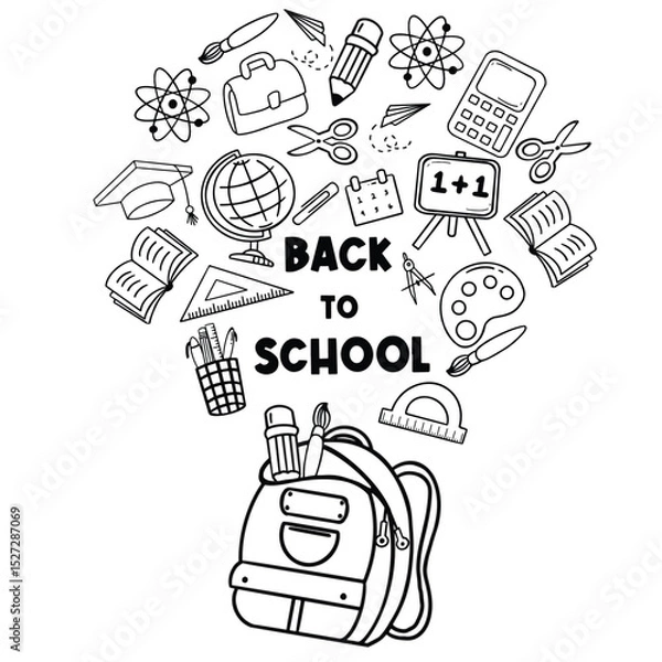 Fototapeta back to schools with element. welcome back to school poster with doodle