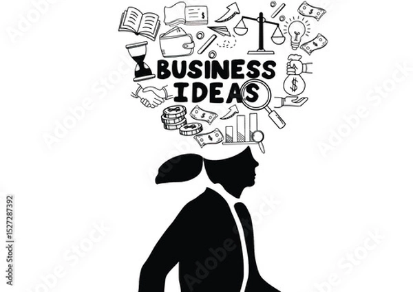 Fototapeta Business idea and business plan vector doodles. Set of business doodle elements made in vector. Idea, businessman, creative thinking, progress, graphs and all other kinds of business related elements