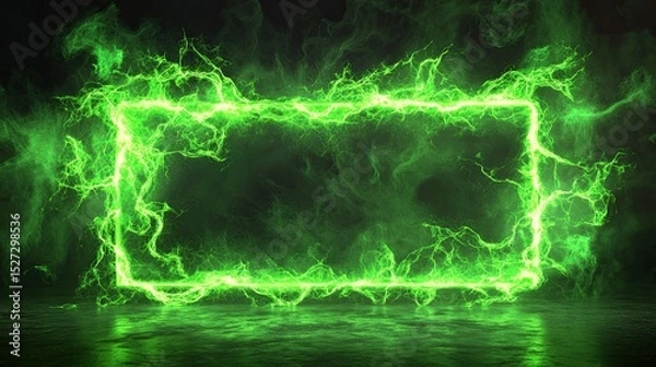 Fototapeta Glowing electric green lightning frame A high-voltage sci-fi effect.