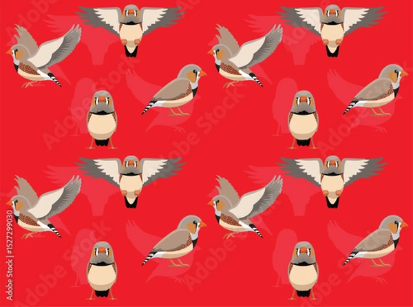 Fototapeta Zebra Finch Bird Flying Cartoon Character Seamless Wallpaper Background