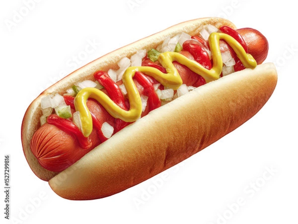 Fototapeta A hotdog with ketchup mustard isolated on transparent background
