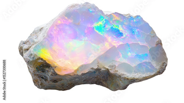 Fototapeta Raw opal chunk with visible play-of-color, Transparent background, PNG file