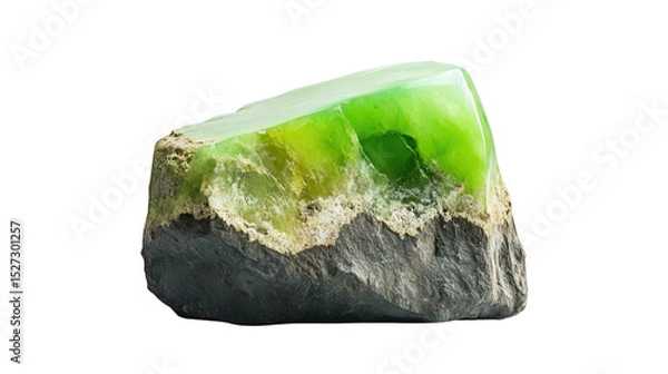 Fototapeta Raw chrysoprase chunk with apple green hue, Transparent background, PNG file