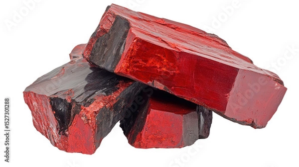 Fototapeta Raw cinnabar chunk with red mercury sulfide, Transparent background, PNG file