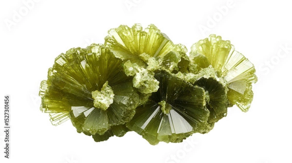 Fototapeta Raw vesuvianite mineral chunk with olive green tones, Transparent background, PNG file
