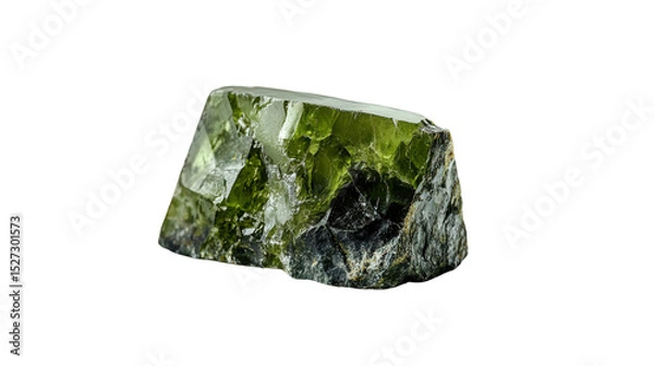 Fototapeta Raw epidote mineral chunk with pistachio green hue, Transparent background, PNG file