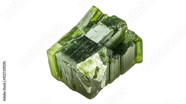 Fototapeta Raw epidote mineral chunk with pistachio green hue, Transparent background, PNG file