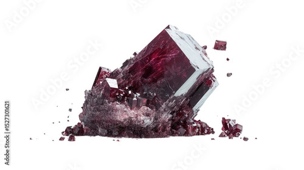 Fototapeta Raw eudialyte mineral chunk with deep red crystal grains, Transparent background, PNG file