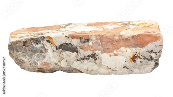 Fototapeta Raw feldspar mineral chunk with salmon tones, Transparent background, PNG file