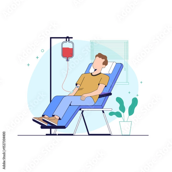 Fototapeta Blood Donation Concept with Man Donating Blood in Hospital
