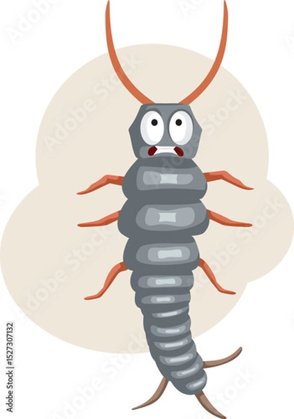 Fototapeta Silverfish Vector Cartoon Character Mascot Design. Funny scared home bug afraid of pest control 

