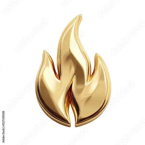 Fototapeta Shiny golden flame symbol isolated on elegant 3d render luxury design perfect for branding websites and applications high on transparent background