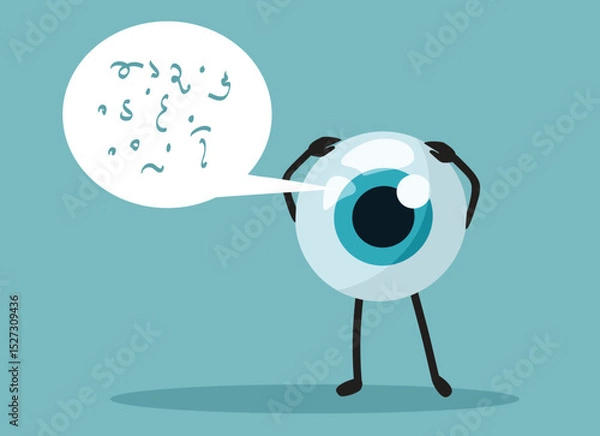 Fototapeta Eye Mascot Seeing Floaters Vector Medical Concept Cartoon. Eye condition of vitreous detachment and its side effects 

